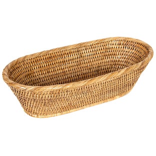 Hand Woven Rattan Oval Bread Basket Serving Tray Display - White wash
